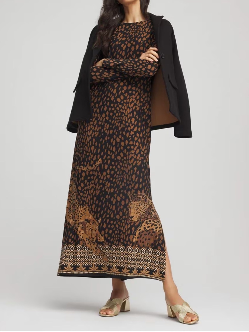 Chicos cheetah column dress sz L